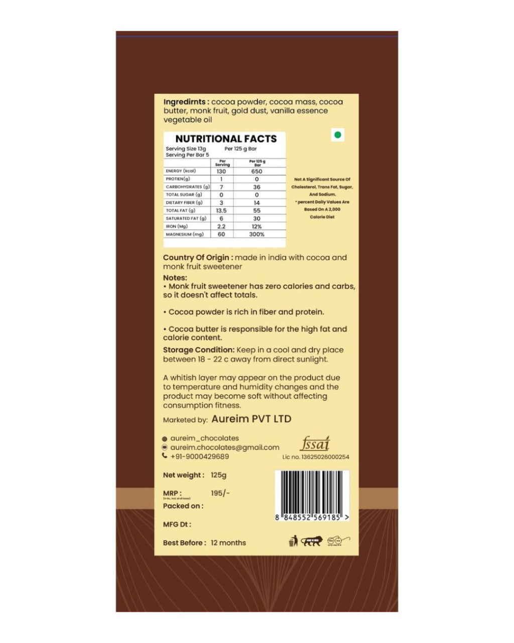 AUREIM Dark Chocolate (Pack of 1)